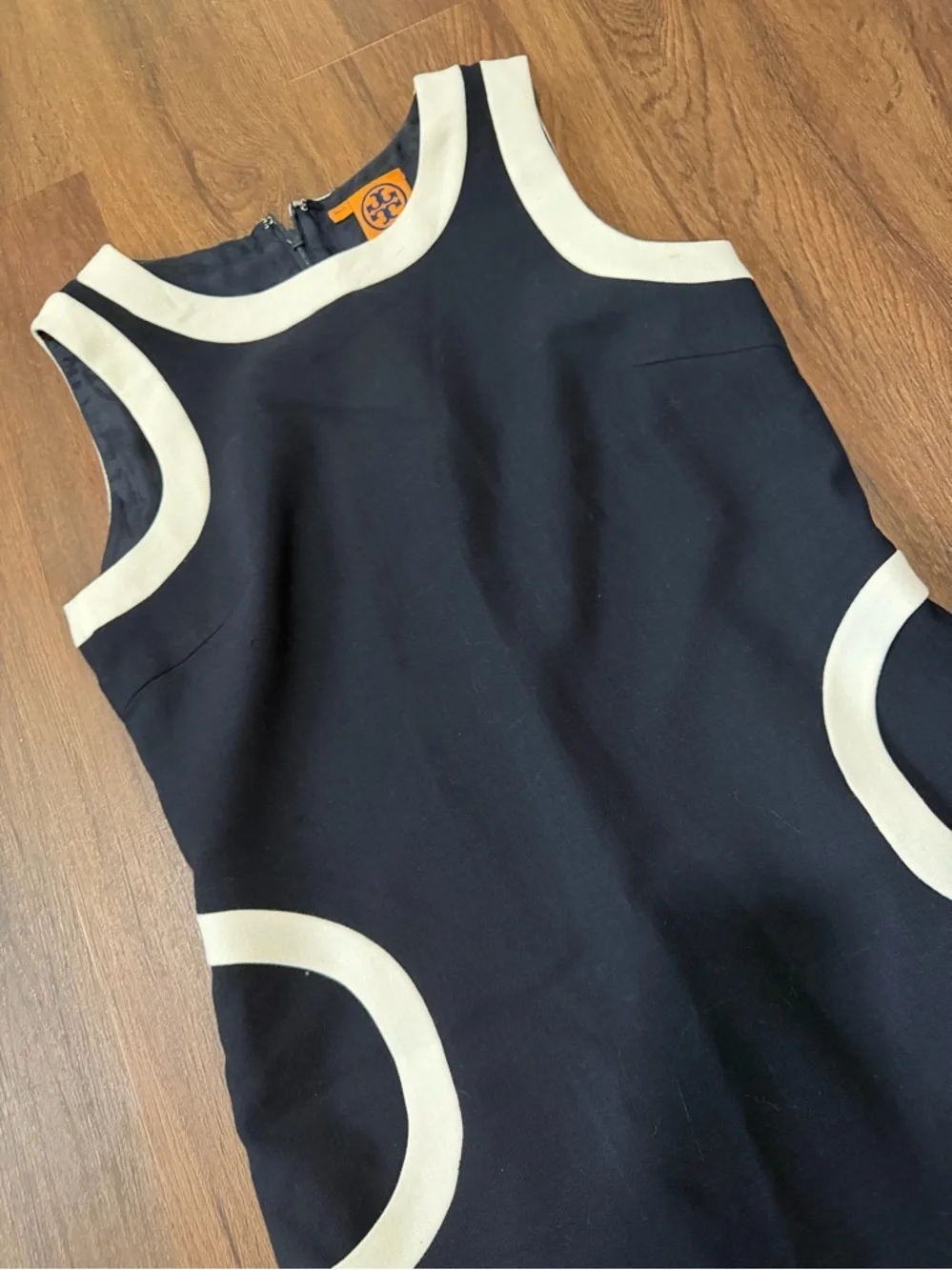New Tory Burch navy shift dress  preppy white circle  spring formal $358 party
